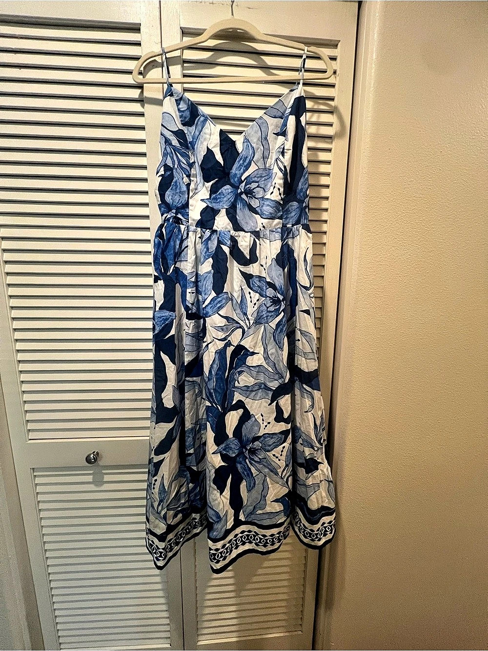H&M Cotton Slip Dress Floral Midi Dress in Blue & White